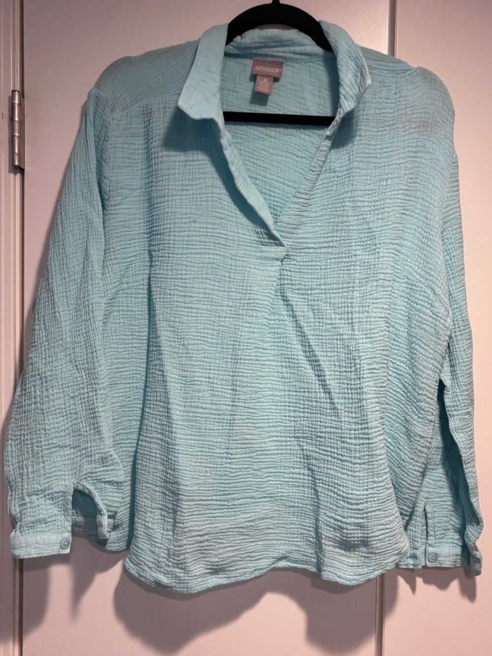 Chico's Textured Split Neck Collared Top